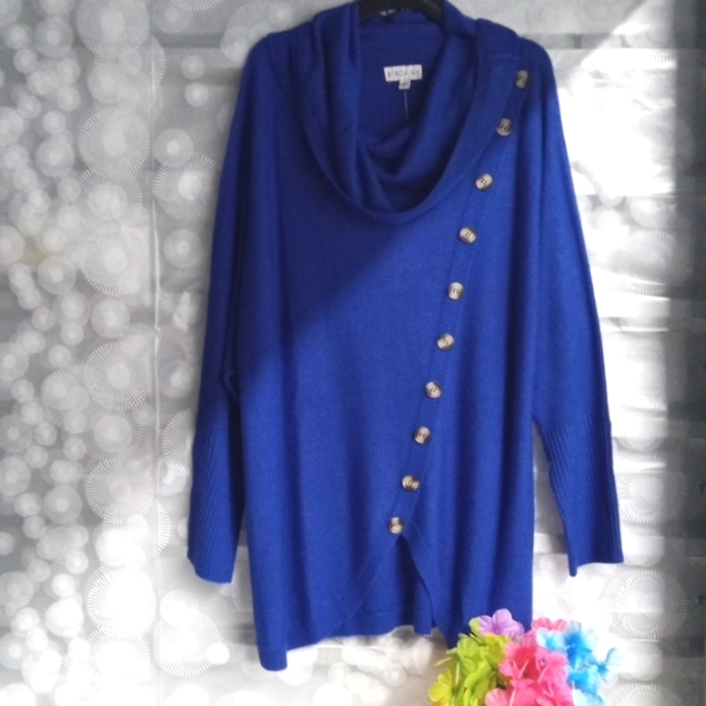 BIRCH NY ROYAL BLUE LONG SLEEVE COWL NECK SWEATER SIZE SMALL NWT